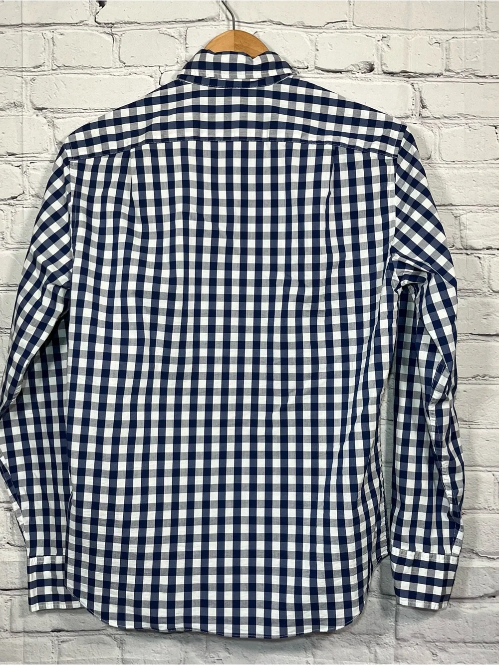 J. Crew Slim Untucked Button Up Shirt Men's Small Blue Plaid Stretch Cotton